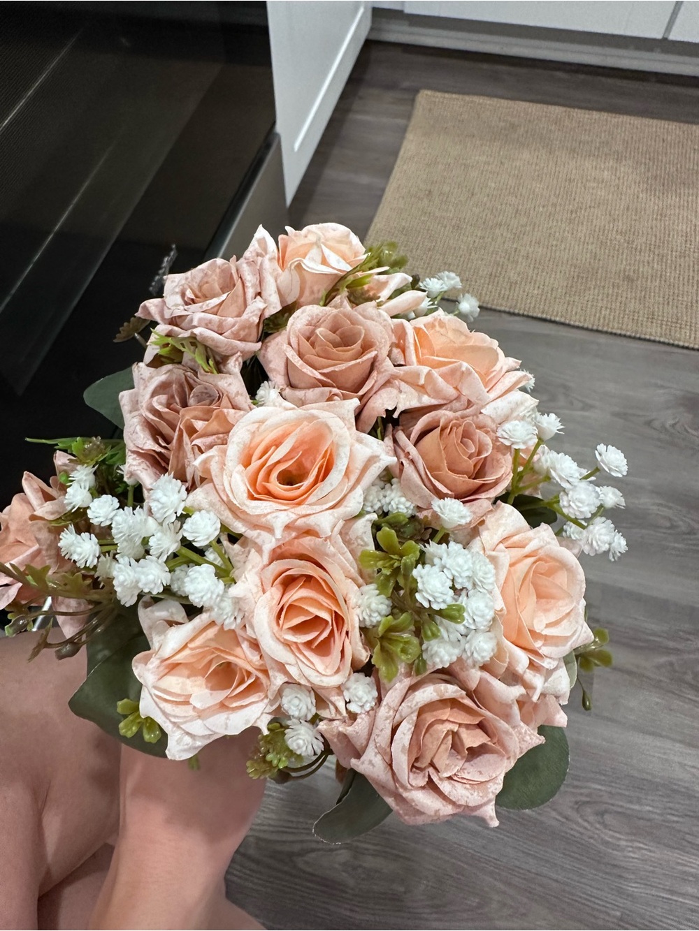 Peach Rose Bouquet Home Accent - Elegant Artificial Floral Arrangement